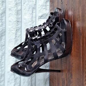 Dune Black Cut Out Open Toe Platform Dancer Heel Size 10